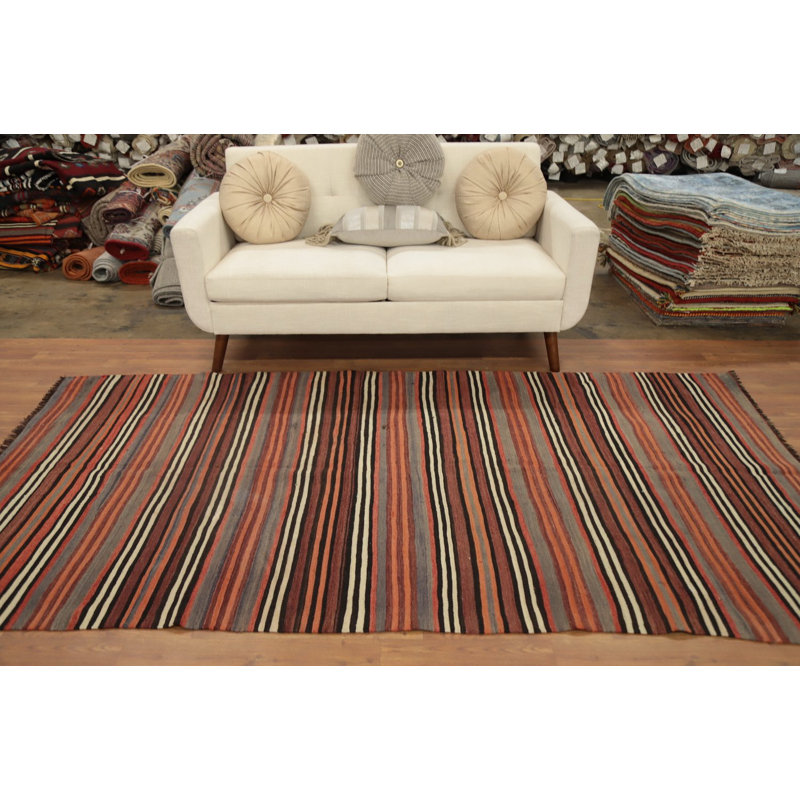 Tapis rayé en laine 5 x 9