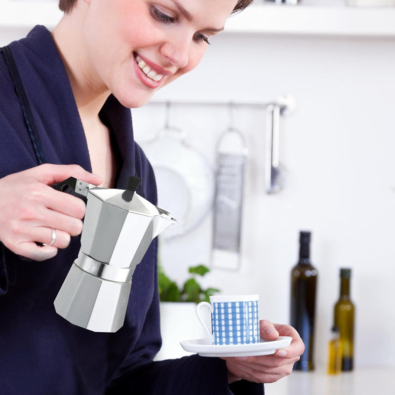 Bene Casa 3 cups Silver Espresso Maker, 5" H x 5" W x 5" D