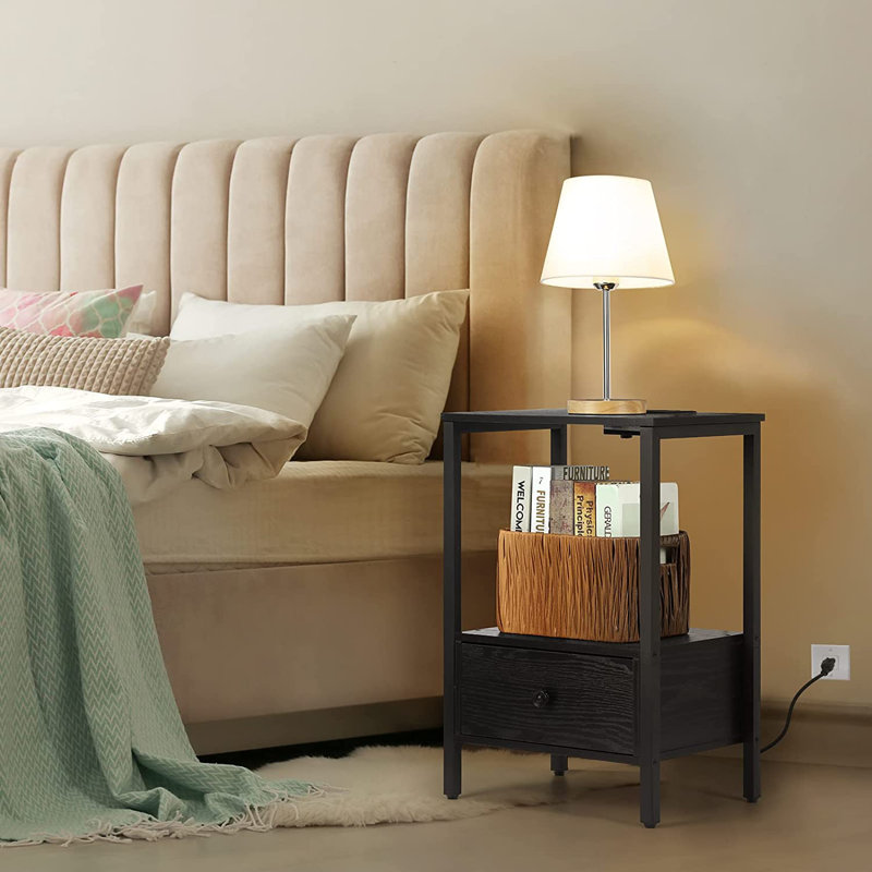 Neyba 15.7'' W Metal Nightstand, Black
