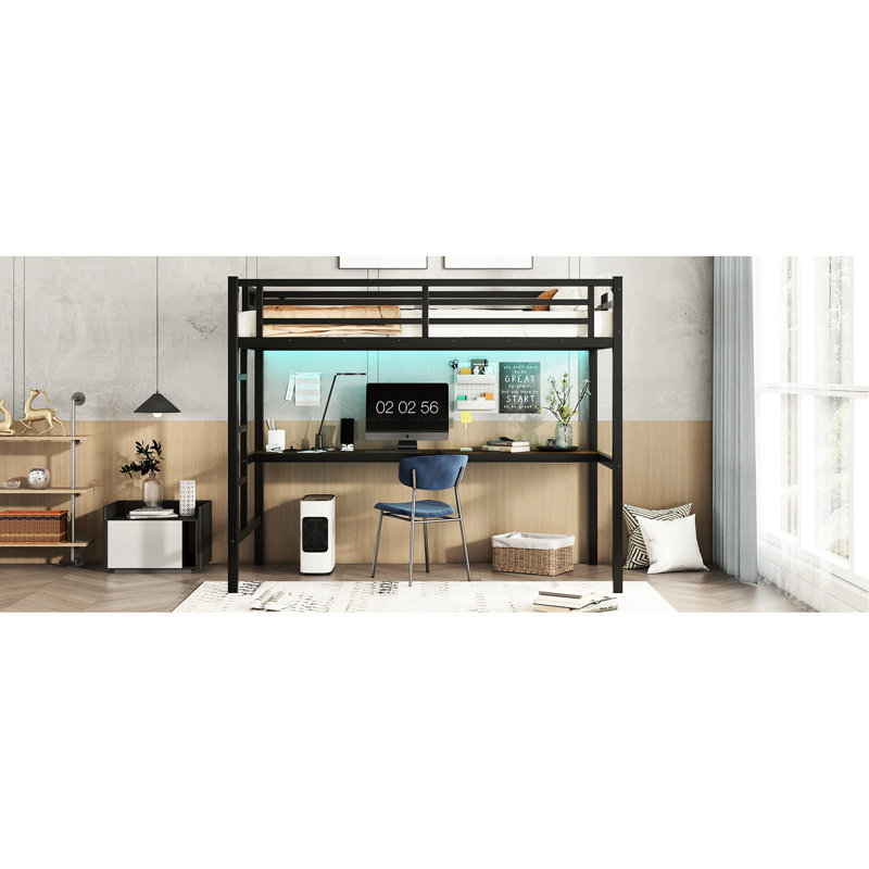 Twin Xl Metal Loft Bed With Desk, Power Output & Classy Bedroom Appearance Desk - Convenient For Daily Use