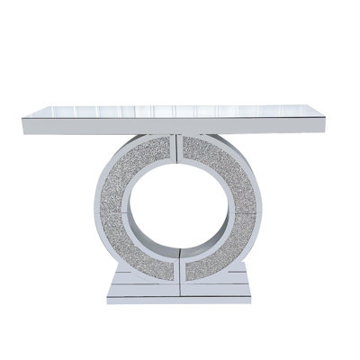 O Shaped Mirror Console Table with Crystal Hallway Entry Home Décor, Handicrafts Mirror Table for Living Room,Mirror Glass Table for Room