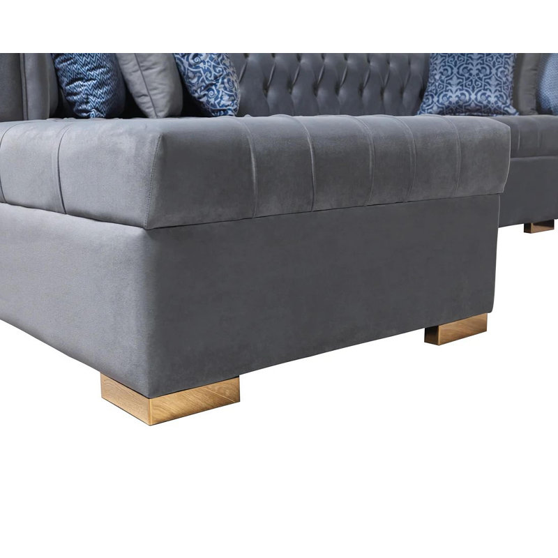 Canapé modulaire en velours gris Lorena, Velours gris