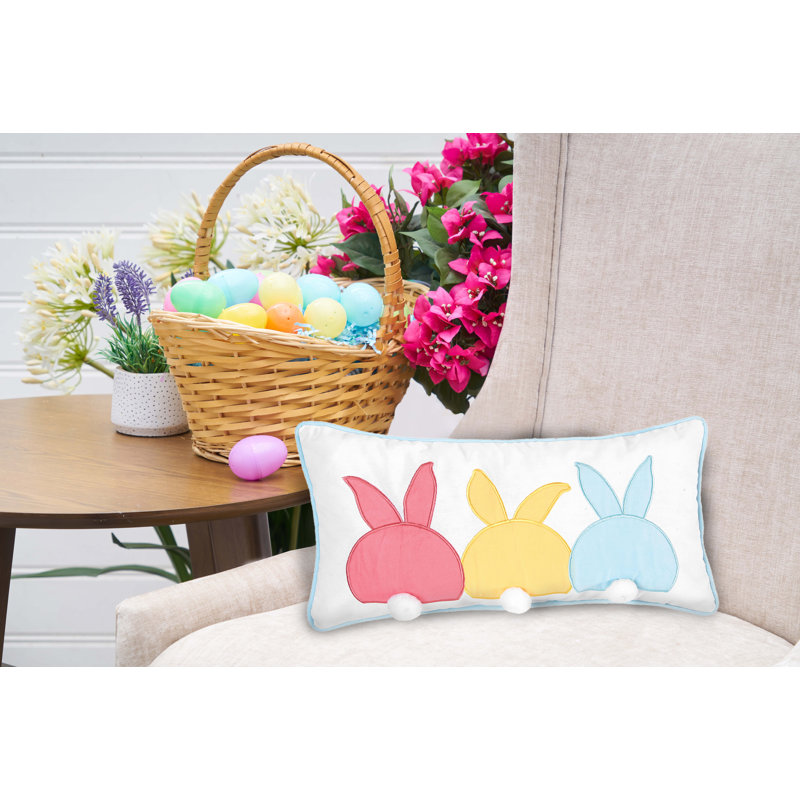  Easter Bunny Bum Spring Applique Throw Pillow