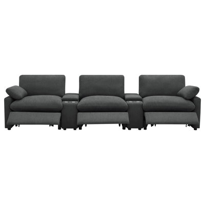 Helsel 5-Piece Power Reclining Home Theater Seating Dark Grey