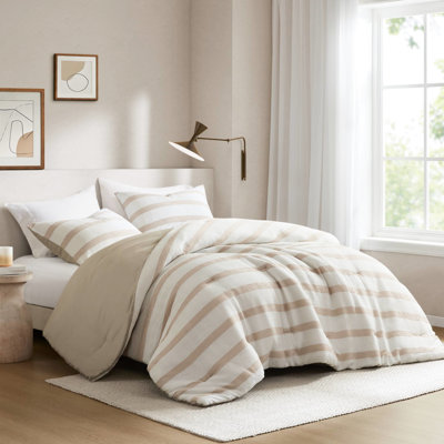 Édredon double / grand avec 2 taies décoratives: décor minimaliste moderne, envers en microfibre doux et coussin toutes saisons de style contemporain, rembourrage respirant, toucher