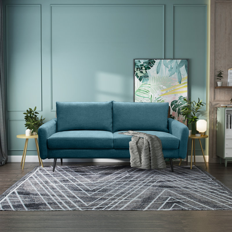 Canapé à accoudoirs arrondis 70 po Daaniya, Mélange de lin bleu clair