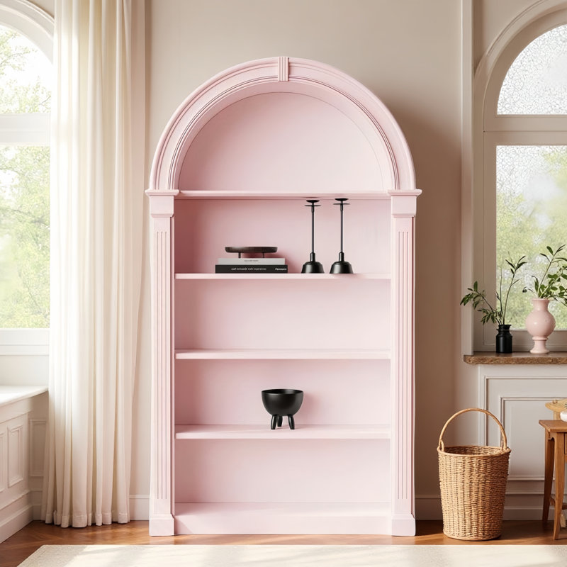 French Cream-style Arched Display Cabinet, Pink