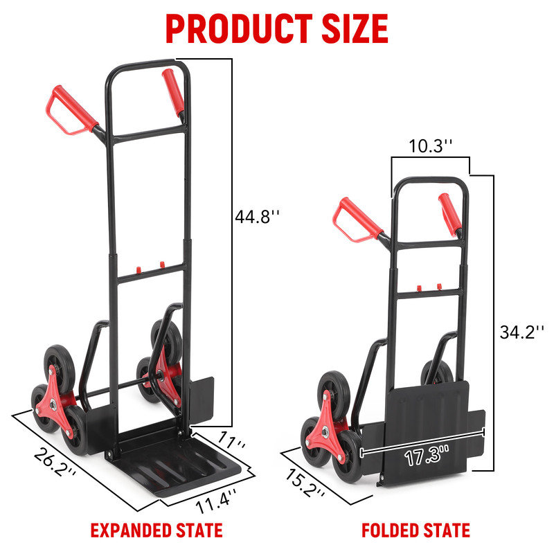 Chariot d'escalier, capacité de poids de 330 lb, chariot pliable avec 6 roues en caoutchouc
