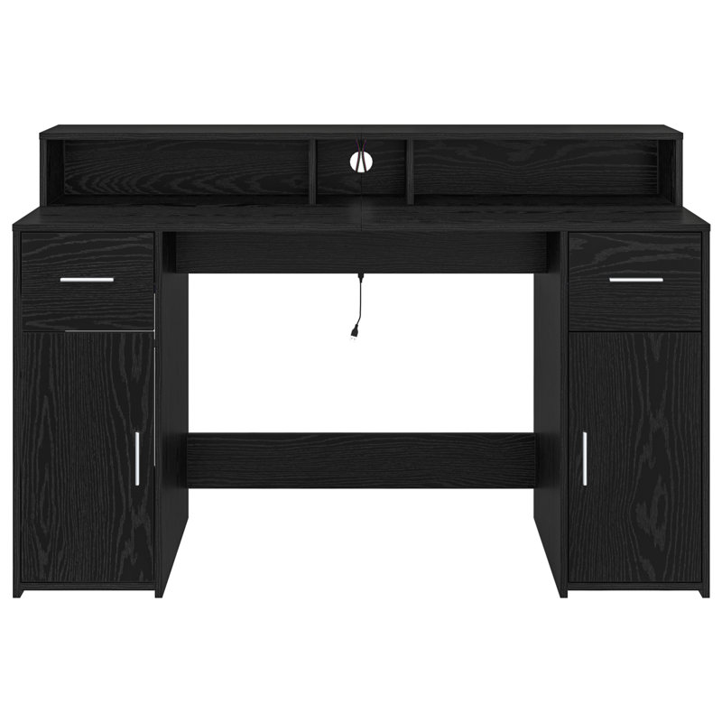 Desk Black Oak 55x91 Cm Engineered Wood, 91cm H x 140cm W x 55cm D