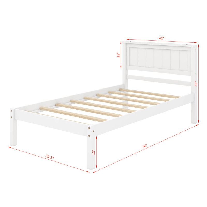Twin Size Platform Bed Frame With Headboard, White