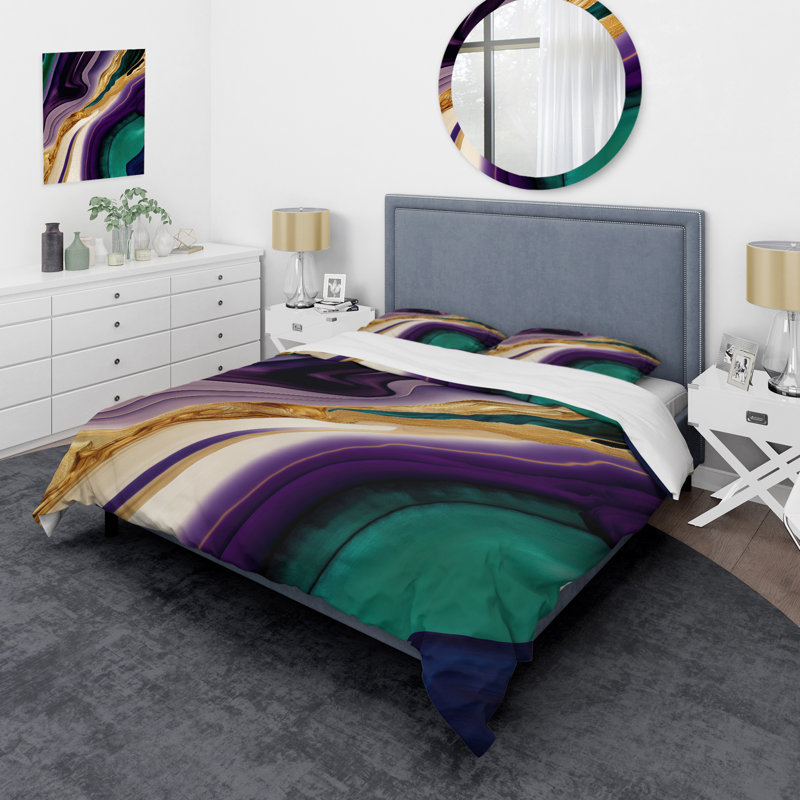 Mauve, vert et or Bold Strokes II - Ensemble de housse de couette abstrait - Microfibre de polyester