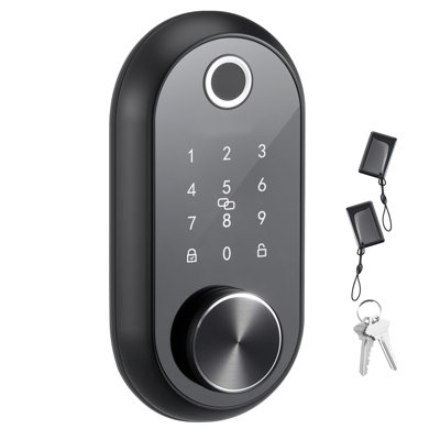 Fingerprint Door Lock, Electronic Biometric Deadbolt with Touchscreen, Auto Locking, One-Time Code, Anti-Peeking Password, Keyless Entry Door Lock with IC Cards, Apartment, Matte Black