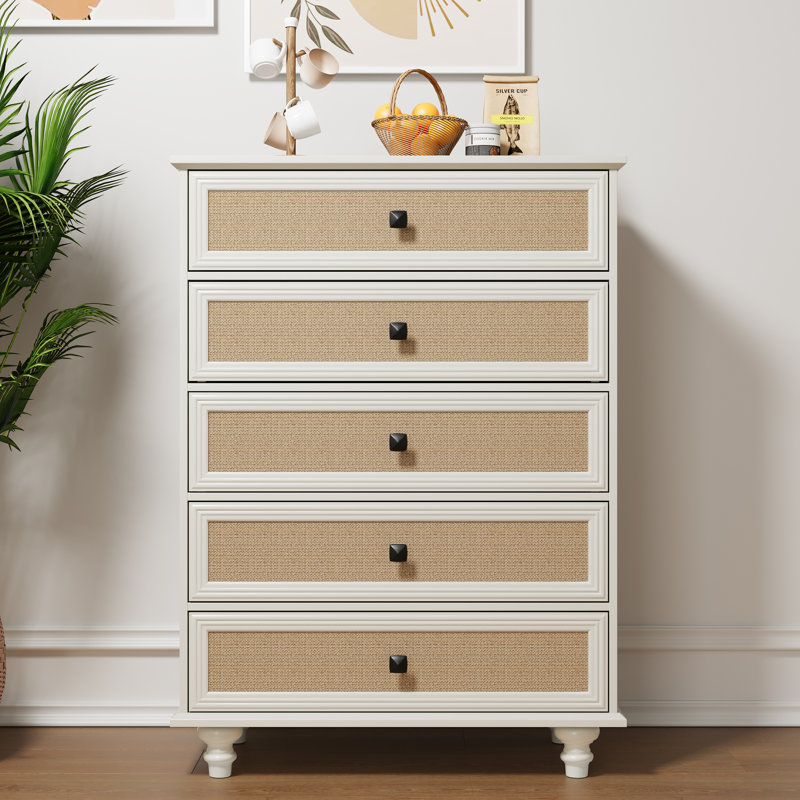 Commode décorative 5 tiroirs, Beige