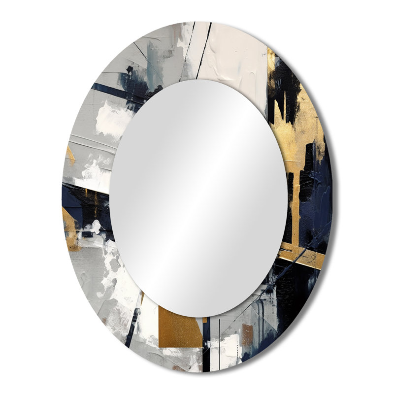 Grey And Gold Impressions Transcendent II - Large Oval Wall Mirror On Metal, 43" x 33"