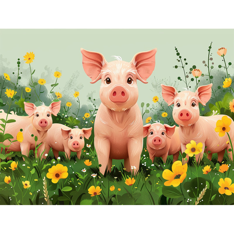 11923_Piglets fenêtre rideaux animaux mignons animaux - 2 panneaux, L 56 po x L 80 po