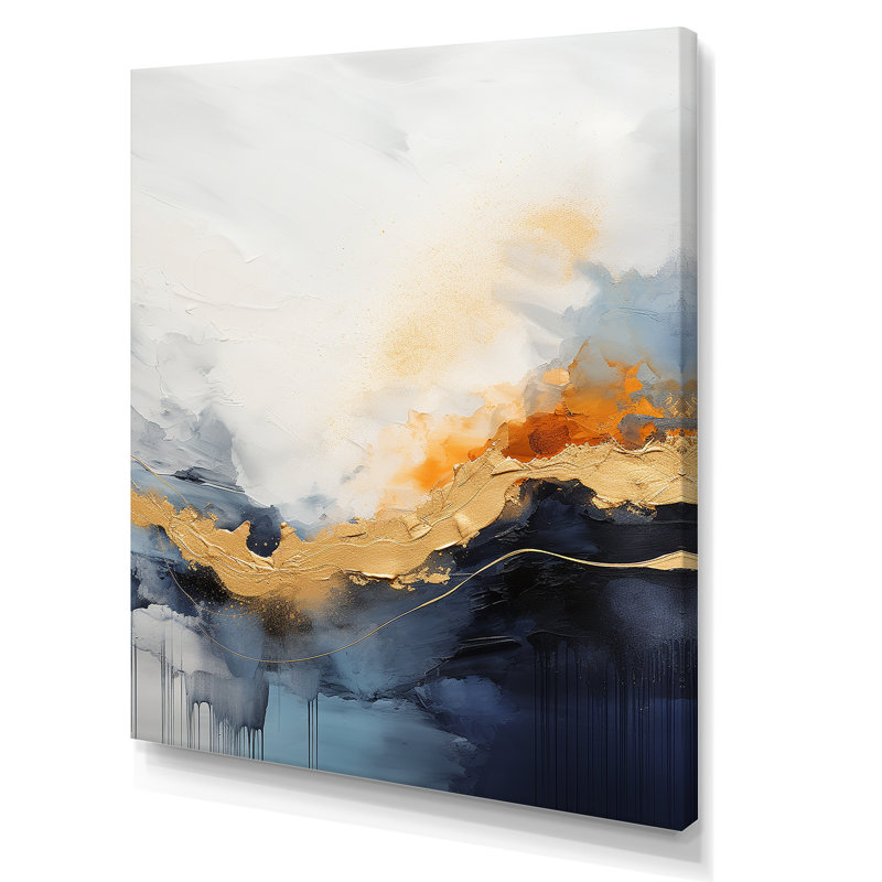Peinture bleue et jaune fluide - Art mural abstrait, Toile tendue, H 32 po x l 16 po x P 1 po