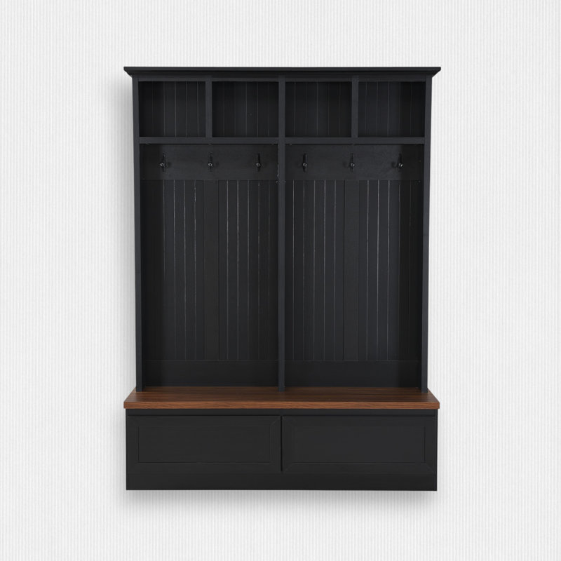 Hall Tree 55.9'' Wide with Bench, Black/Dark Walnut