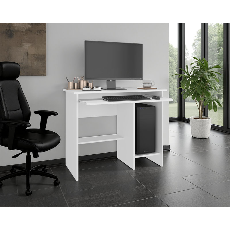 Bureau moderne avec tablettes de rangement Greenfields - Finition bois manufacturé blanc
