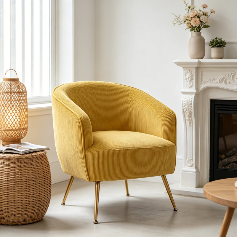 Fauteuil demi-tonneau Corduroy, Jaune