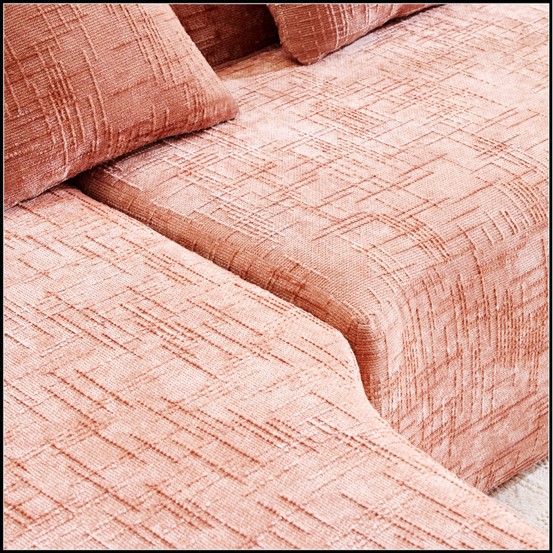 Canapé de coin comprimé en chenille avec mousse haute résilience, accoudoirs incurvés et quatre coussins décoratifs pour un confort optimal