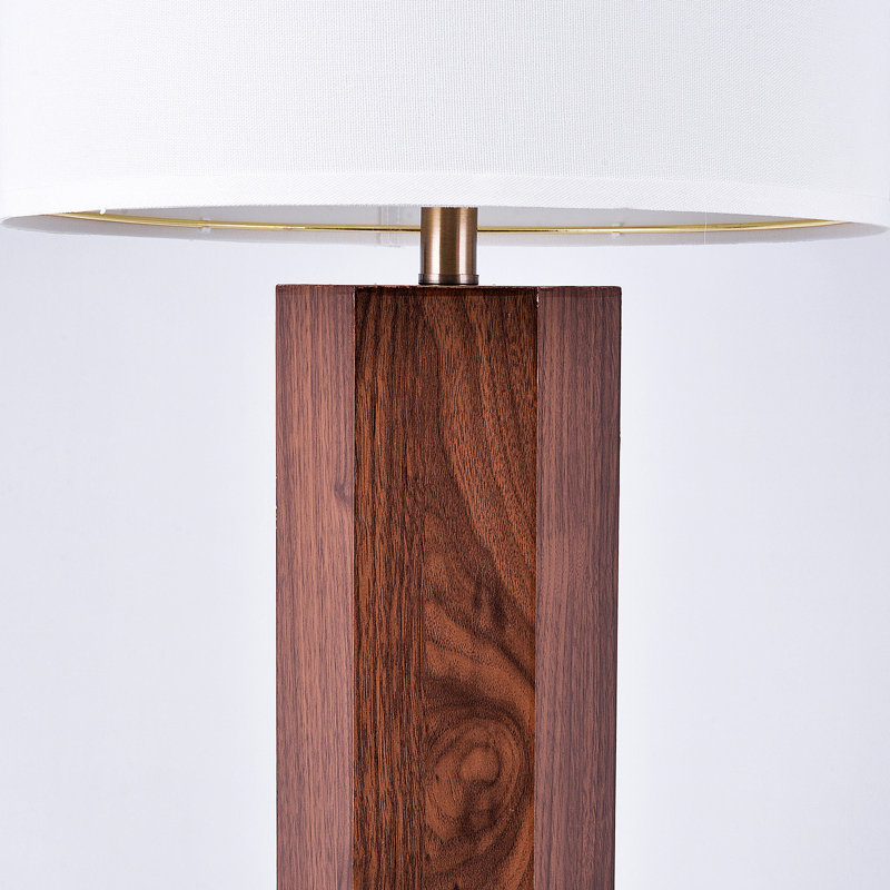 26'' Wood Table Lamp with Linen Shade, 26" H x 14" W x 14" D, Beige