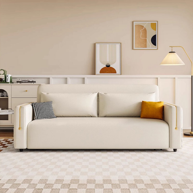 Canapé-lit blanc en cuir griffé avec coussins, H 35,04 po x l 61,02 po x P 41,34 po