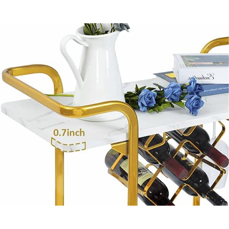 Chariot-bar à 2 niveaux avec porte-verres et porte-bouteilles, roues silencieuses