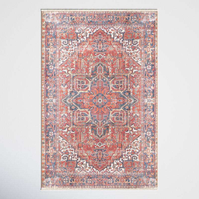 Handmade Red and Blue Synthetic Rectangular Area Rug