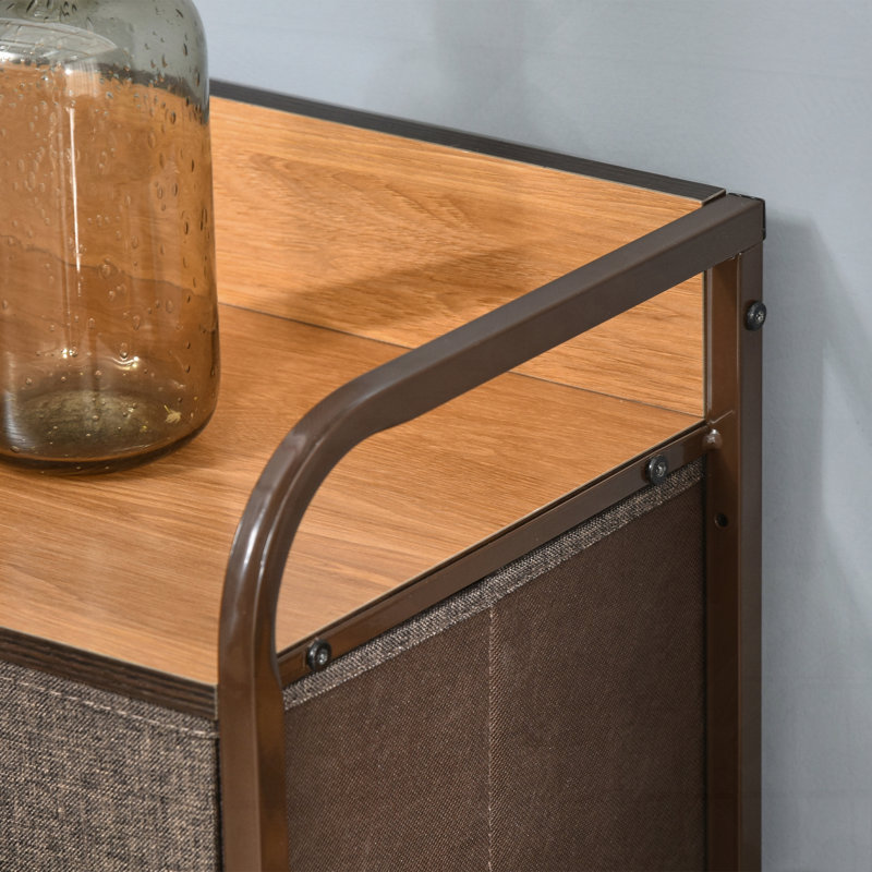 Commode 7 tiroirs en tissu avec structure en acier et plateau de rangement en bois