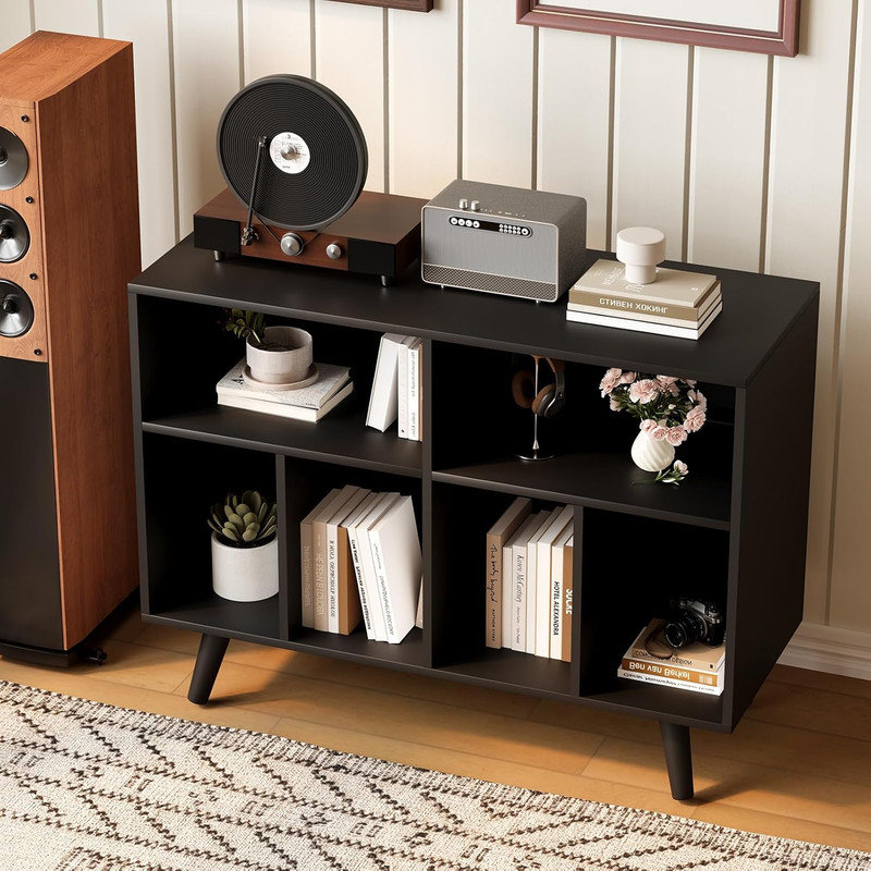 Grand support pour tourne-disque, rangement compact pour disque vinyle, Noir