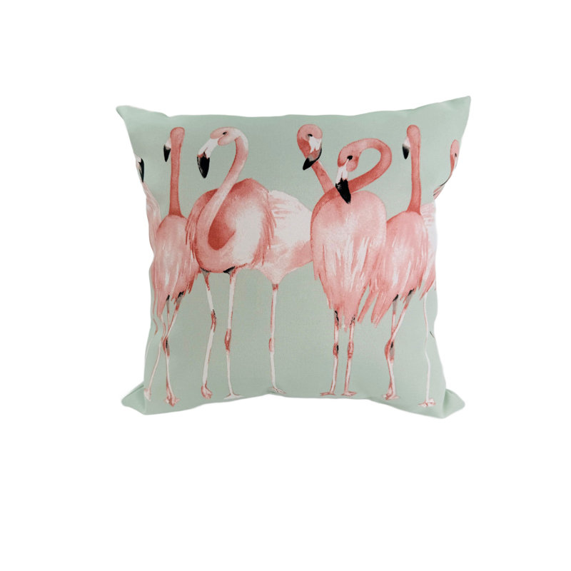 Green and Pink Flamingo Outdoor Square Pillow 16x16