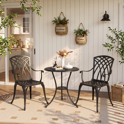 Ensemble bistro pour l'extérieur en fonte d'aluminium 3 pièces et ensemble bistro avec trou pour parasol et bistro pour l'extérieur