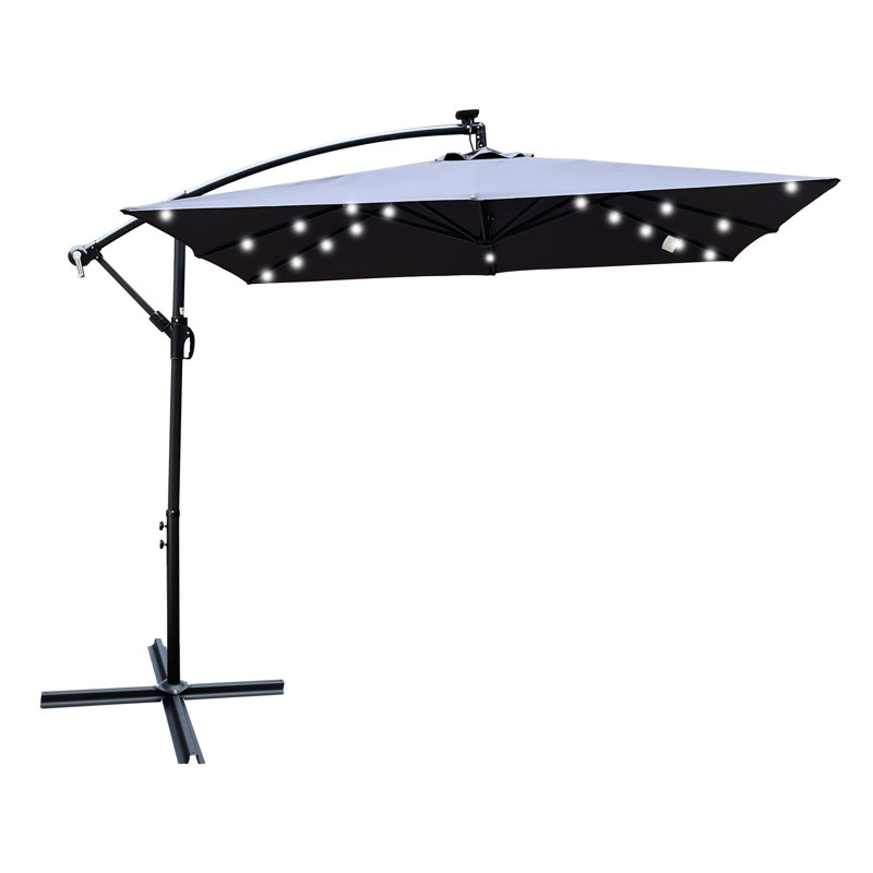 Parasol d'extérieur carré 2,5X2,5M avec protection solaire, 8 nervures, manivelle, base croisée pour piscine à terrasse, lumières à protection solaire, cour arrière