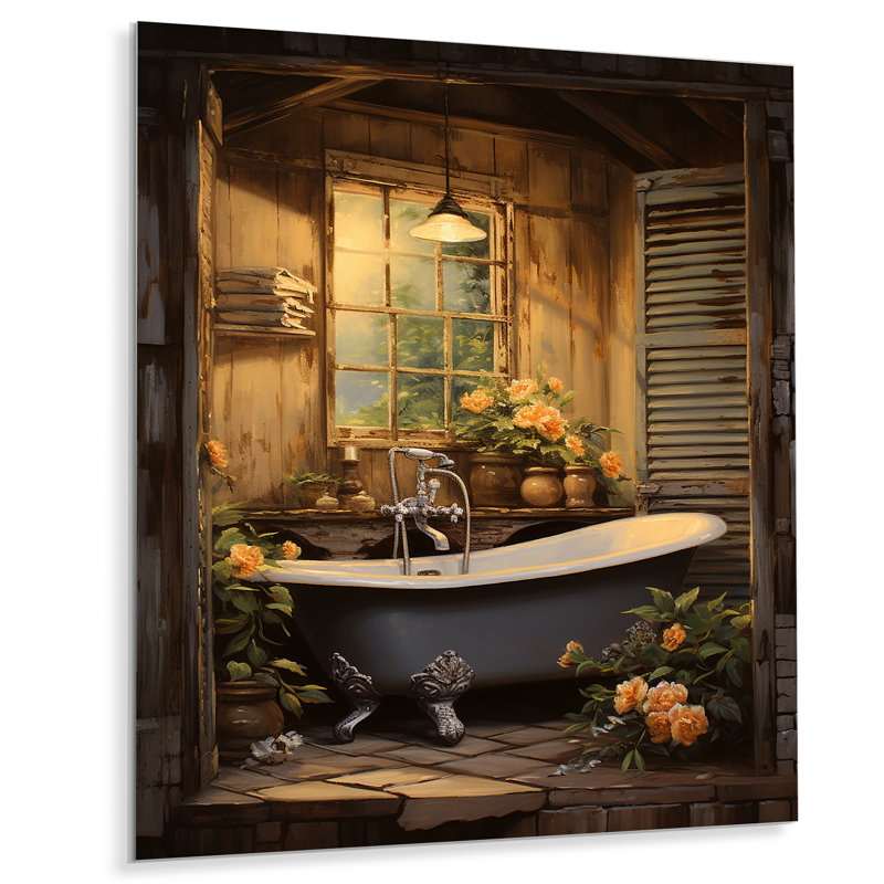 Brown Rustic Bathroom Retrait - Bathroom Metal Wall Art, 32" H x 16" W x 1" D