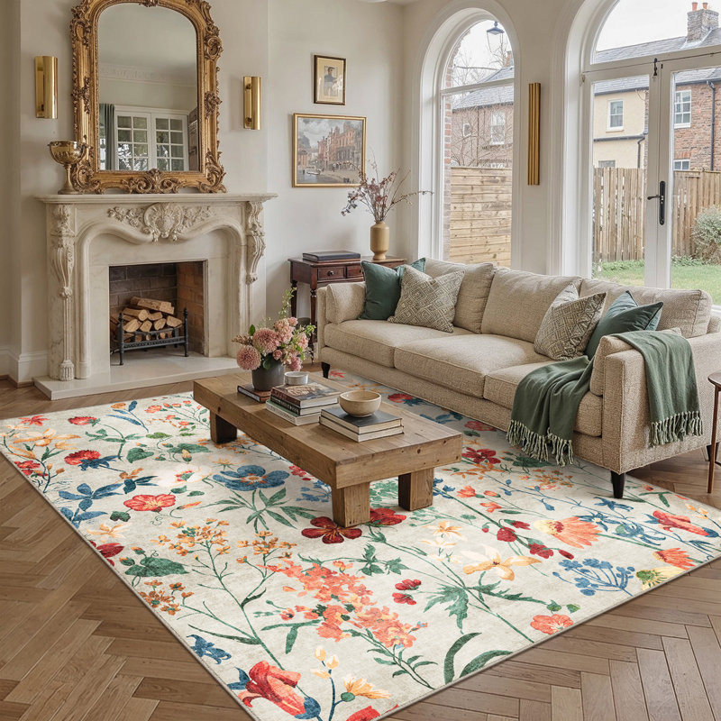 Tapis floral Mira, Beige, Rectangle 8'6" x 11'6"