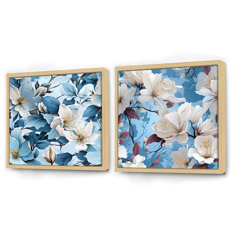 Madeline - Ensemble de 2 collages carrés floraux, Cadre flottant brun, H 36 po x l 73 po