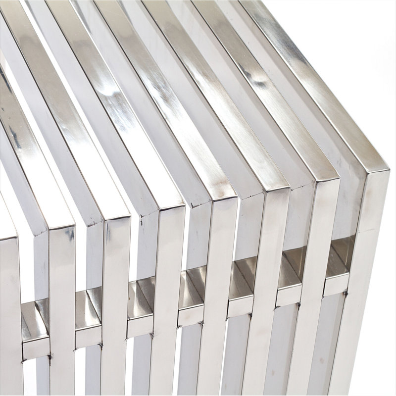 Modern Gridiron 46.5" Stainless Steel and Wood Console Table
