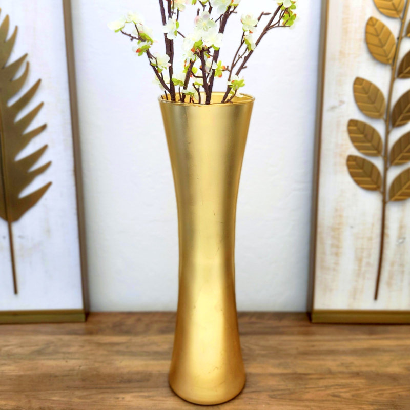 Vase en verre doré massif, Hauteur totale - 19,75 po, Doré