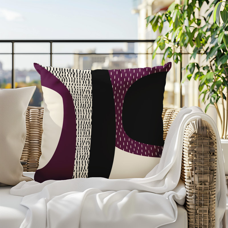Coussin carré intérieur / extérieur pia, H 19 po x l 19 po, Mauve / noir / blanc cassé
