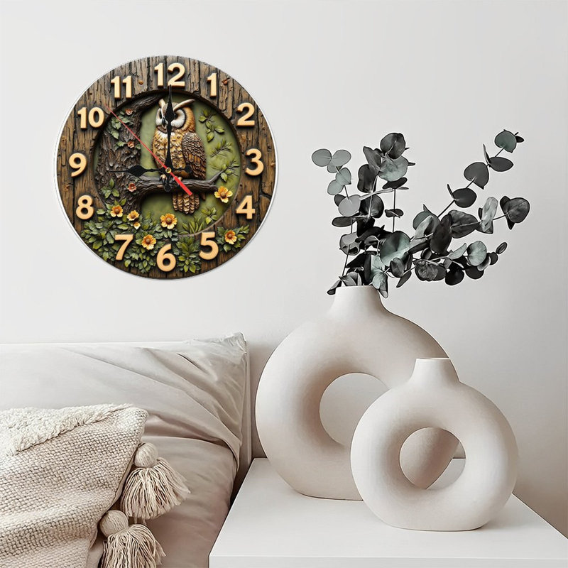 Wooden Owl Wall Clock