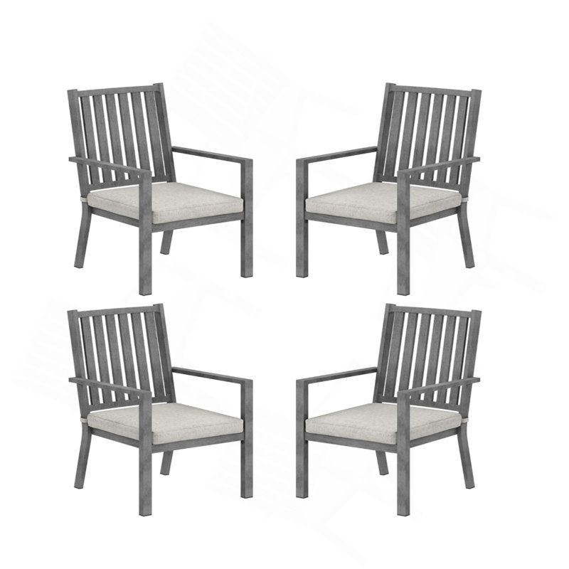 Ensemble de 4 chaises de patio en aluminium toutes saisons de 23 po avec coussins gris épais et structure grise, 4
