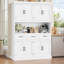 Armoire pour garde-manger 75,7 po en bois blanc avec tablette à micro-ondes, 8 portes et 3 tiroirs-1454559957