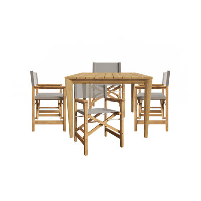Ensemble repas d'extérieur carré en teck 5 pièces avec fauteuils pliants Ogbu