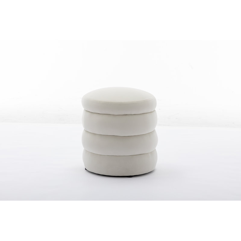 Round Ottoman Footrest Stool, Ivory Velvet
