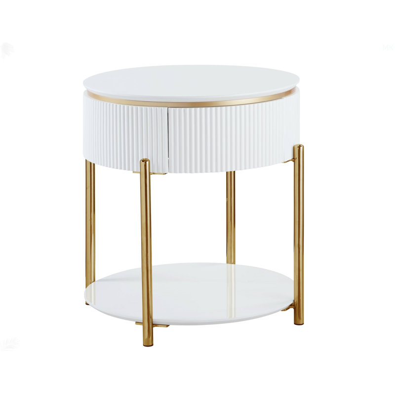 Daveigh White High Gloss & Gold Finish End Table
