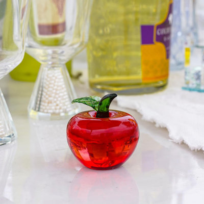 Crystal Hand-Blown Apple Figurine – Decorative Paperweight for Home & Office