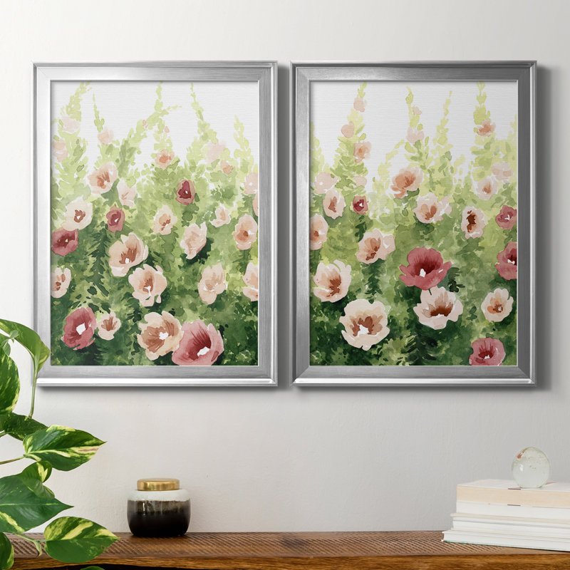 Sunlit Flora I - ensemble de 2 impressions encadrées sur toile, Cadre argenté, H 24,5 po x l 18,5 po x P 1,25 po