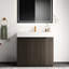 Meuble-lavabo autoportant en chêne fumé 36 po avec armoires à deux portes, tablettes réglables, charnières silencieuses, convient aux décors de salle de bain sans joints, finition multicouche à fermeture en douceur, style