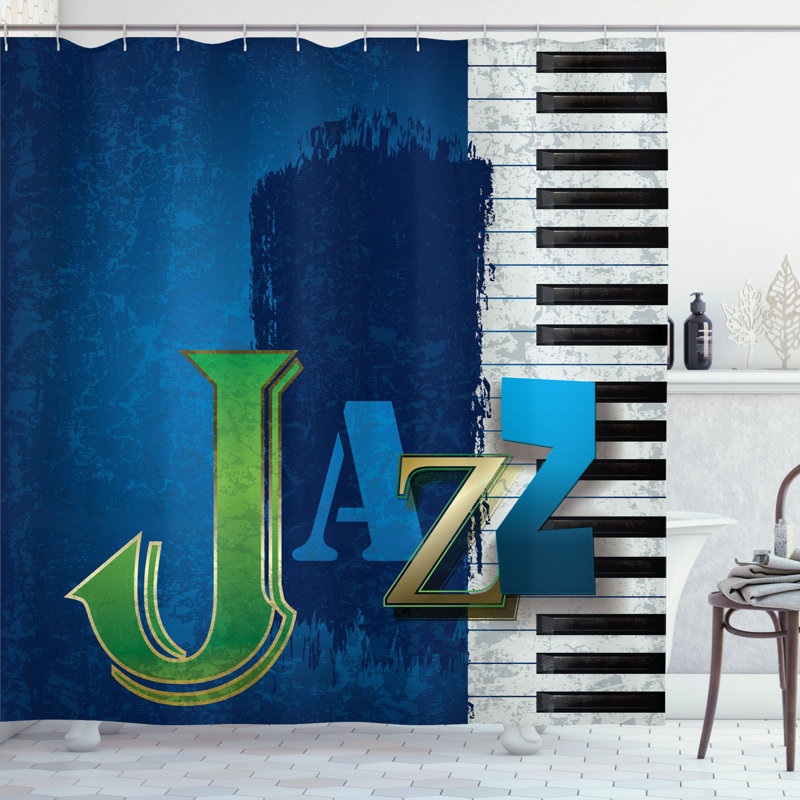 Ensemble de rideau de douche à clé de piano jazz Music, H 84 po x l 69 po