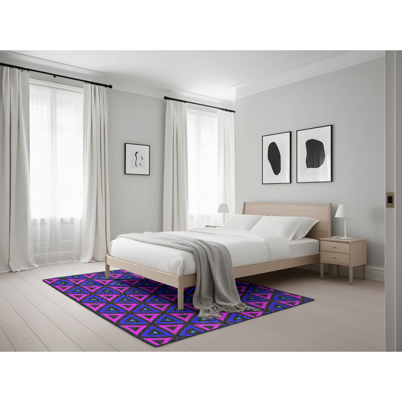 Tapis bleu/rose à motifs Monson, Rectangle 5 pi x 7 pi